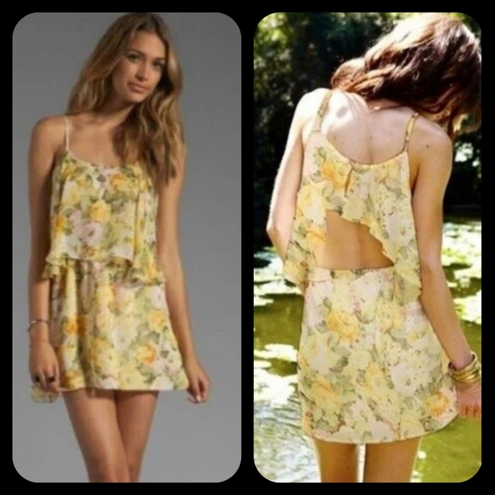 LOVERS + FRIENDS YELLOW SUNKISSED FLORAL FLOUNCE TOP DRESS